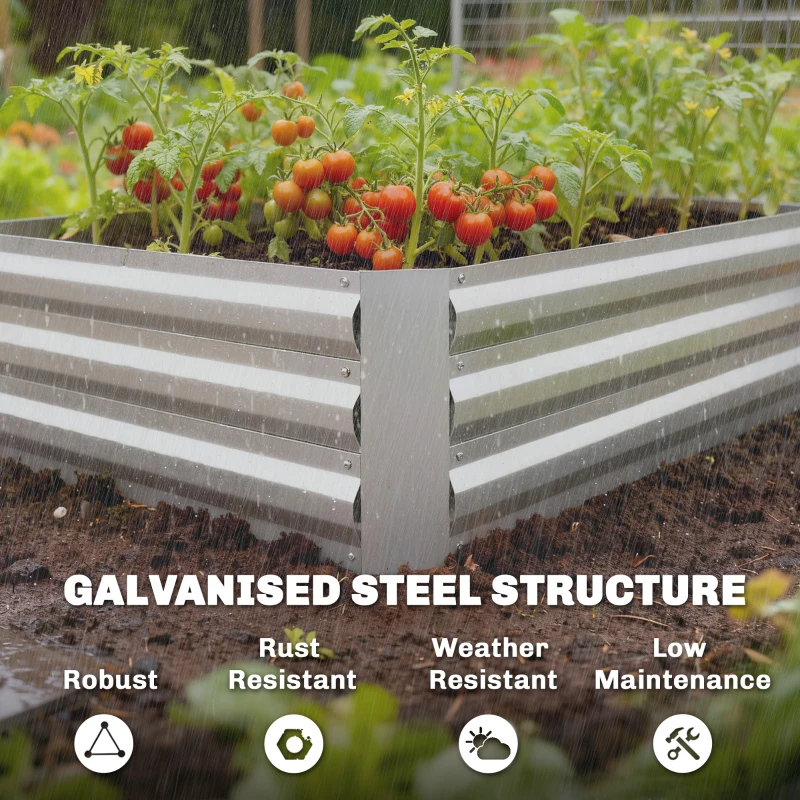 Outsunny Galvanized Raised Garden Bed with Trellis for Climbing Plants, Outdoor Planter Box with Open Bottom, Silver