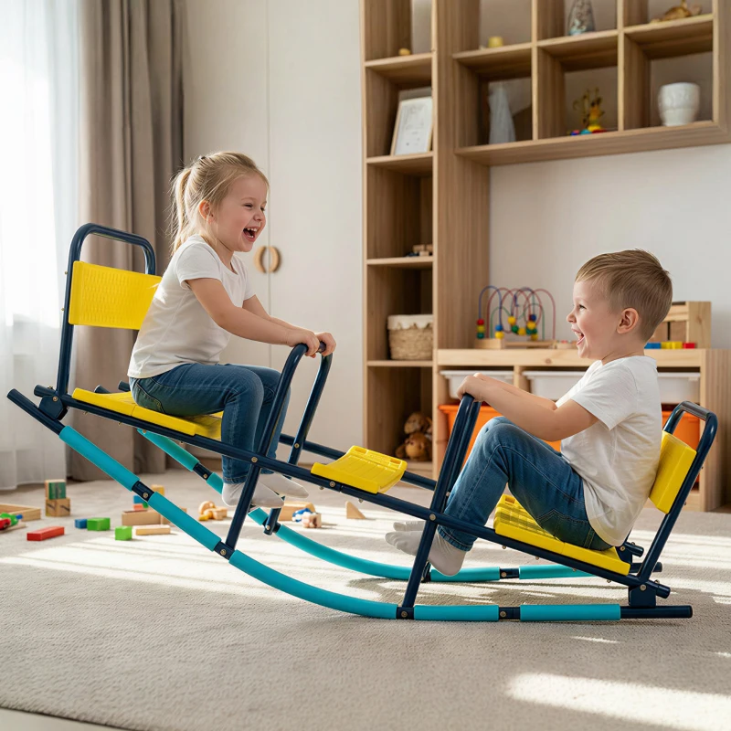 Qaba Teeter Totter Seesaw for Kids, 2 in 1 Metal Rocking Seesaw for Toddlers Age 3-8, Playground Equipment for Backyard