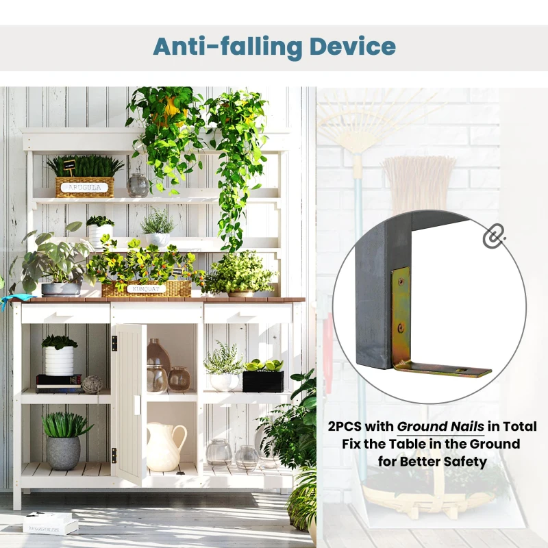 Large Wooden Potting Bench with 2 Drawer, Cabinet, Open Shelf, Farmhouse Garden Workstation for Backyard, 50'' L x 19.5'' W x 66'' H, White
