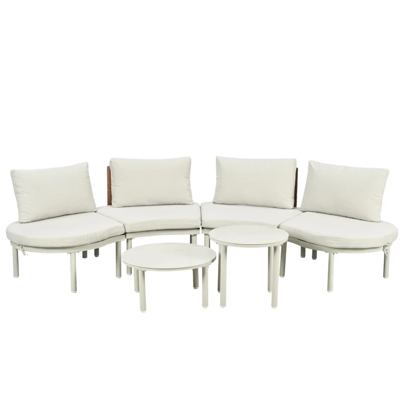 6-Piece Half Moon Patio Set with 2 Nesting Table for Backyard, Modular Wicker Sectional Sofa with Cushion, 34.5'' L x 25.5'' W x 12.5'' H, Beige