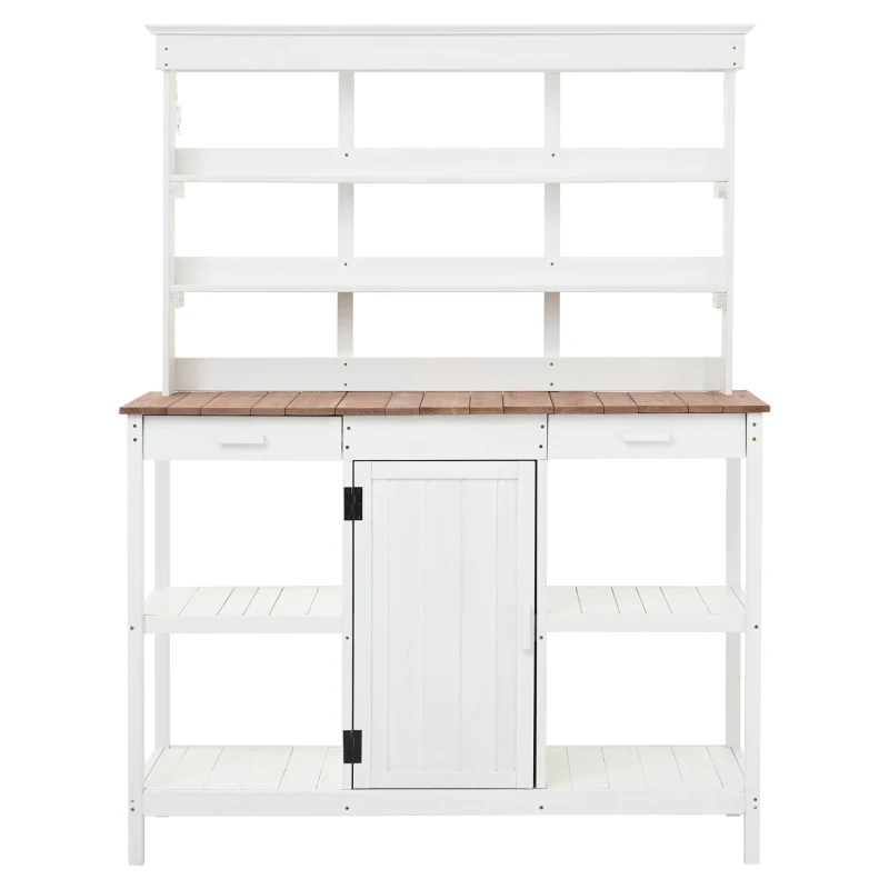 Large Wooden Potting Bench with 2 Drawer, Cabinet, Open Shelf, Farmhouse Garden Workstation for Backyard, 50'' L x 19.5'' W x 66'' H, White
