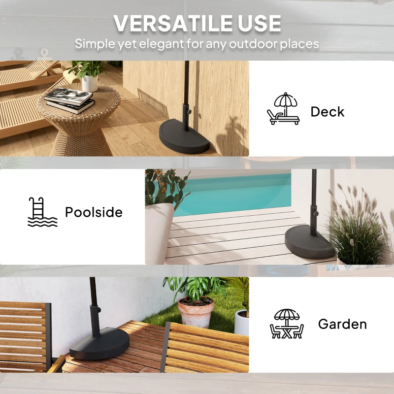 Outsunny 20 lbs Resin Half Parasol Base Outdoor Umbrella Stand Weight, Concrete Garden Parasol Stand, Black