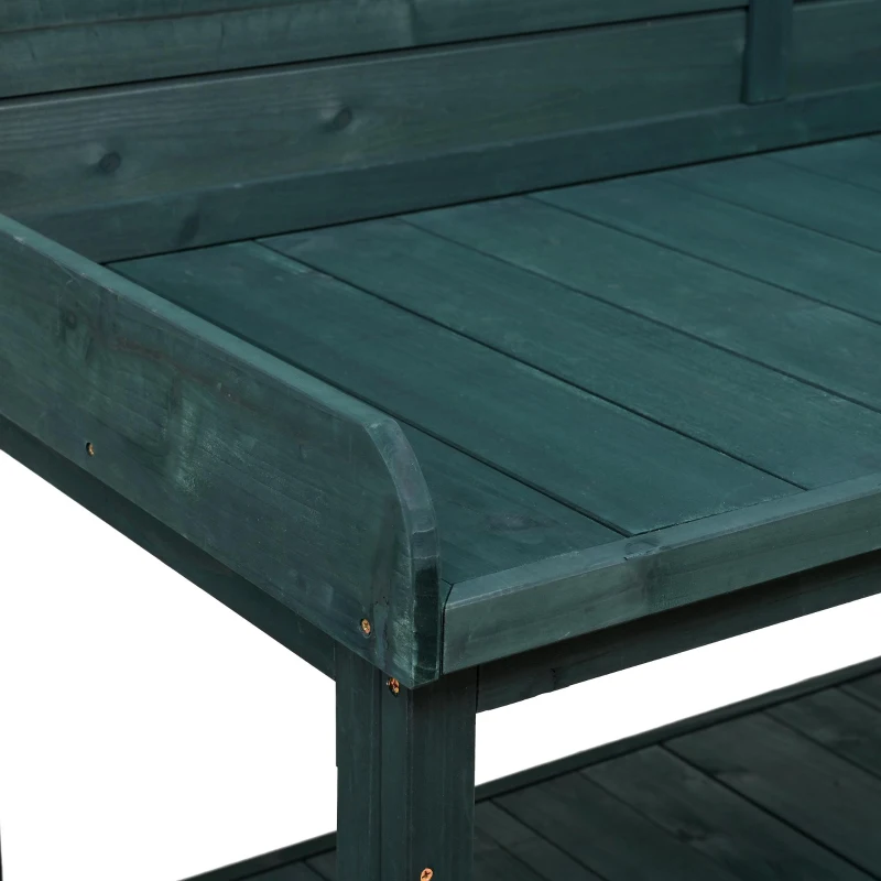 Outdoor Potting Bench with 4 Shelf & Side Hook for Patio, Farmhouse Garden Workstation with Large Tabletop, 47'' L x 19.5'' W x 65'' H, Green