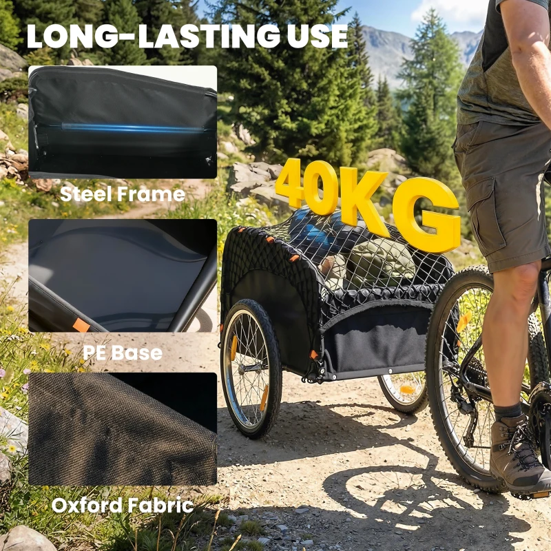 Soozier Bike Cargo Trailer, 45 Gal Bicycle Trailer Wagon Cart with Cargo Net, Quick Release 20" Wheels, Safe Reflectors