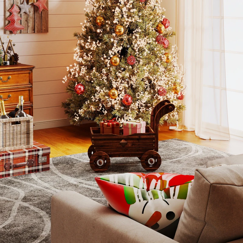 Outsunny Wagon Flower Planter Cart with Wheels, Garden Wagon with Handle for Outdoor Patio Yard, Carbonized