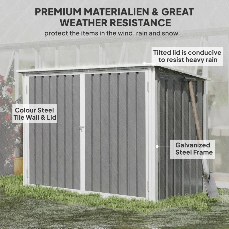 Outsunny Outdoor Metal Storage Shed Garden Garbage Can Organizer with Double Door and Vents for 2 Trash Cans, Light Grey