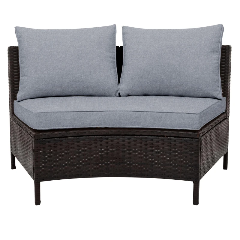 5 Piece Half-Moon Patio Sectional with Glass Table, All-Weather Wicker Sofa with Thick Cushions, 47.5" L x 27" W x 27" H, Grey