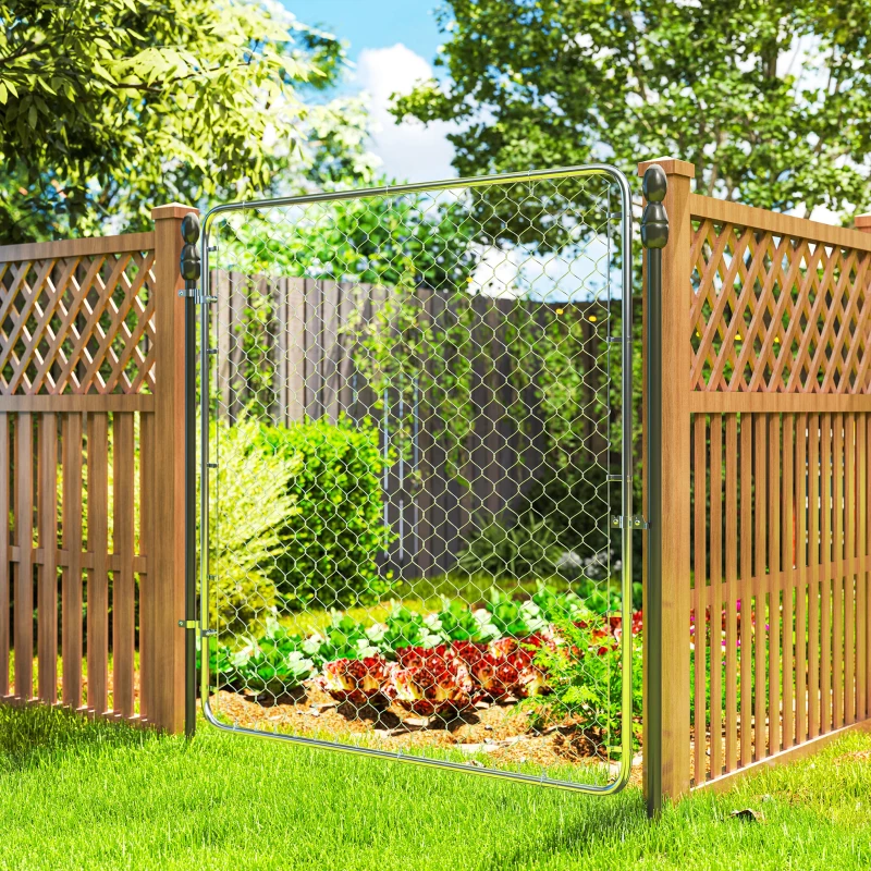 Outsunny Garden Gate Chain Link Fence Gate, Galvanized Steel Garden Door for Yard Entrance Way, 70.9 x 70.9 in., Silver