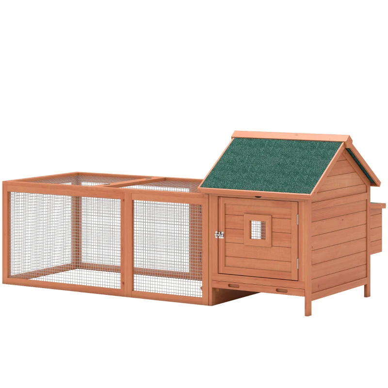 PawHut 72" Chicken Coop, Wooden Hen House for 2 Chickens, Poultry Cage with Run, Nesting Box, Removable Tray, Waterproof Roof