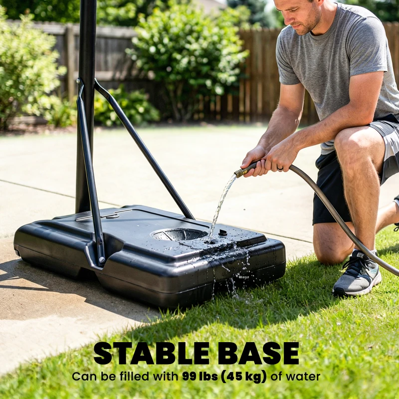 Soozier Portable Basketball Hoop Outdoor, 4.4-10ft Adjustable Height Basketball Goal with Wheels, Fillable Base and Sandbag