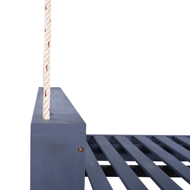 Twin Size Outdoor Porch Swing Bed with 400 LBS Capacity, Acacia Wood Swing Frame for Garden & Patio, 86'' L x 41.5'' W x 17.5'' H, Gray