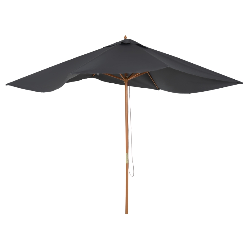 Outsunny 7' x 10' Wooden Patio Umbrella, Rectangle Garden Parasol, Outdoor Sunshade Canopy with Bamboo Ribs for Garden, Dark Grey