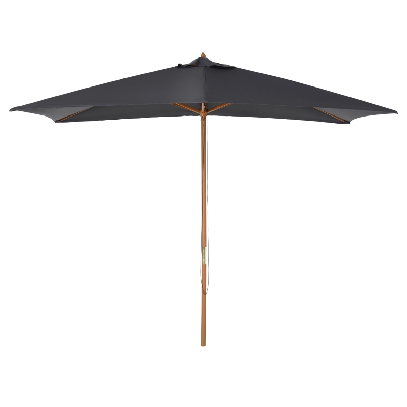Outsunny 7' x 10' Wooden Patio Umbrella, Rectangle Garden Parasol, Outdoor Sunshade Canopy with Bamboo Ribs for Garden, Dark Grey