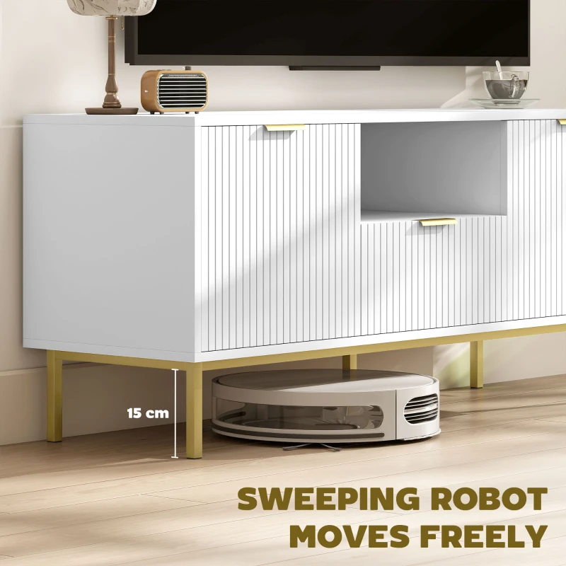 HOMCOM Modern TV Console for TVs up to 50 Inch, Entertainment Center with Smart RGB LED Lights and Soft Close Doors, White