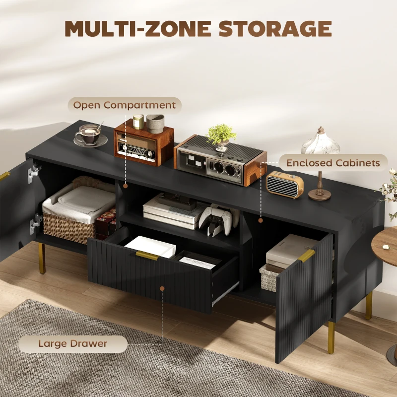 HOMCOM Modern TV Console for TVs up to 60 Inch, Entertainment Center with Smart RGB LED Lights and Soft Close Doors, Black