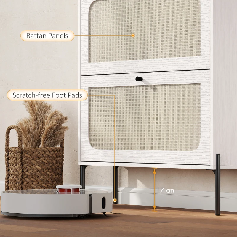 HOMCOM Shoe Cabinet with 2 Flip Drawers, Boho Narrow Shoe Storage Cabinet, White