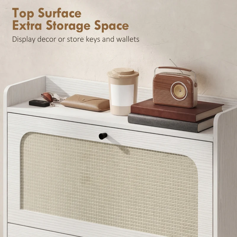 HOMCOM Shoe Cabinet with 2 Flip Drawers, Boho Narrow Shoe Storage Cabinet, White