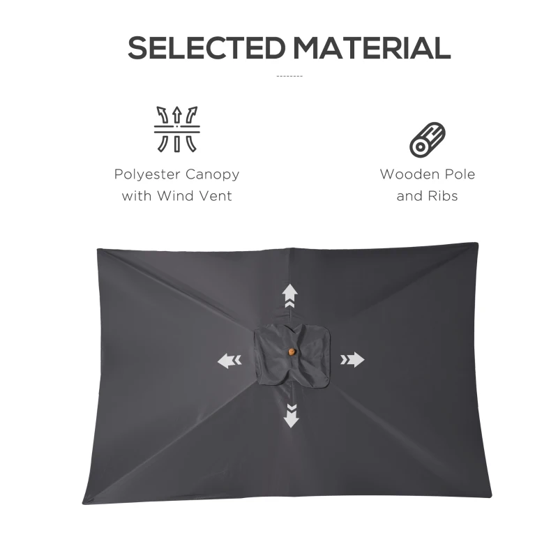 Outsunny 7' x 10' Wooden Patio Umbrella, Rectangle Garden Parasol, Outdoor Sunshade Canopy with Bamboo Ribs for Garden, Dark Grey