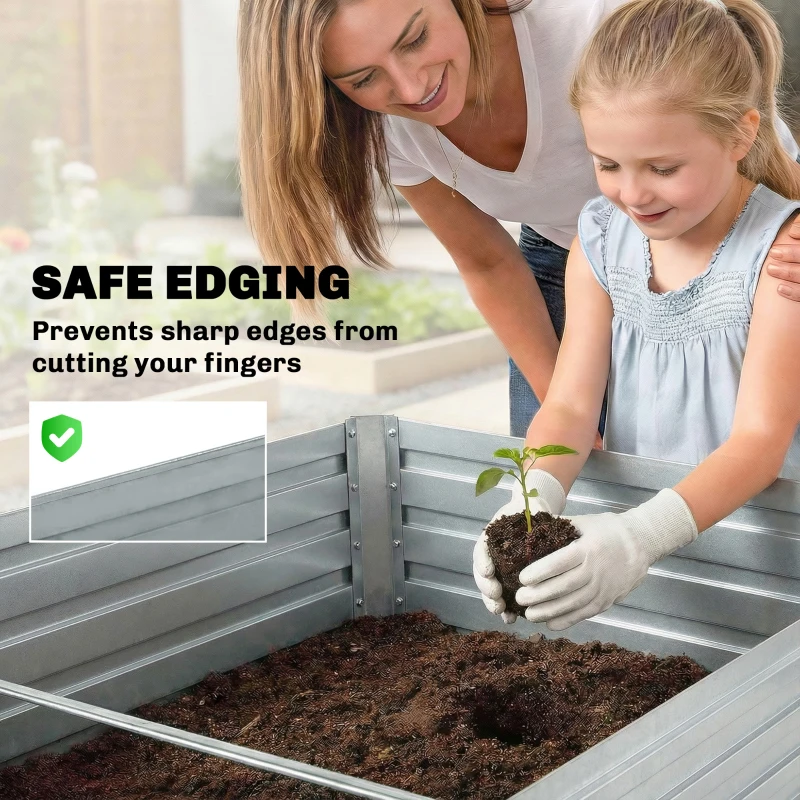 Outsunny Set of 2 Galvanised Raised Garden Bed, 6 x 3 x 2 ft Metal Garden Bed with Safe Edging, Silver