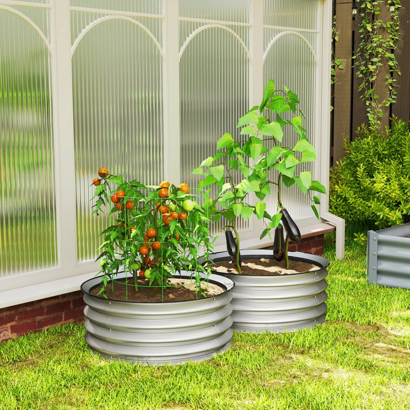 Outsunny Set of 2 Raised Garden Bed, Metal Planter Box with Safety Edging, Easy-to-assemble Stock Tank 2'x2'x1' Silver