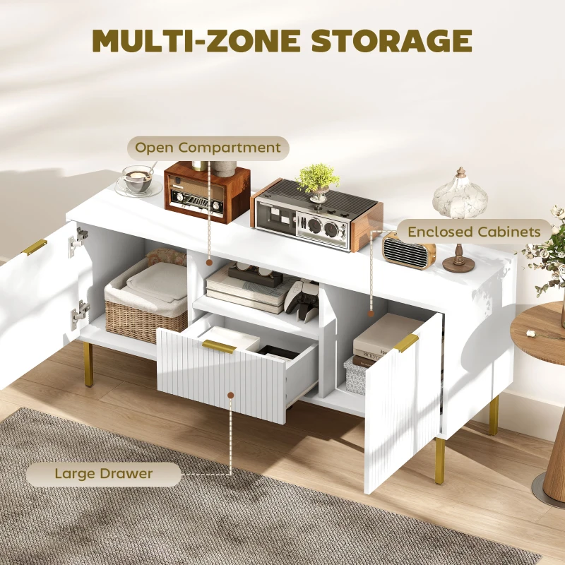 HOMCOM Modern TV Console for TVs up to 50 Inch, Entertainment Center with Smart RGB LED Lights and Soft Close Doors, White