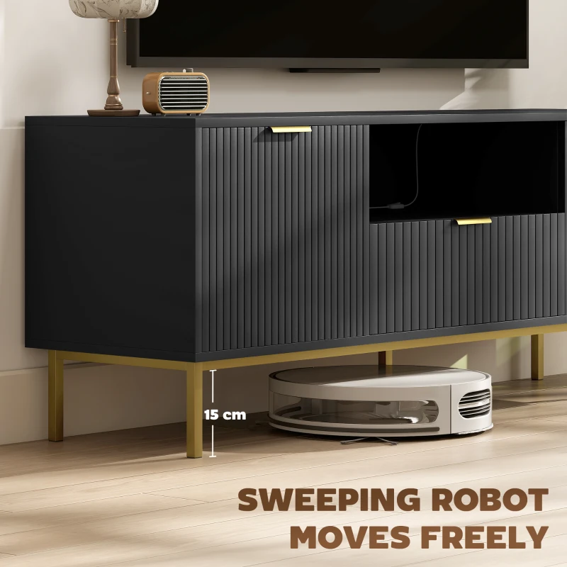 HOMCOM Modern TV Console for TVs up to 60 Inch, Entertainment Center with Smart RGB LED Lights and Soft Close Doors, Black