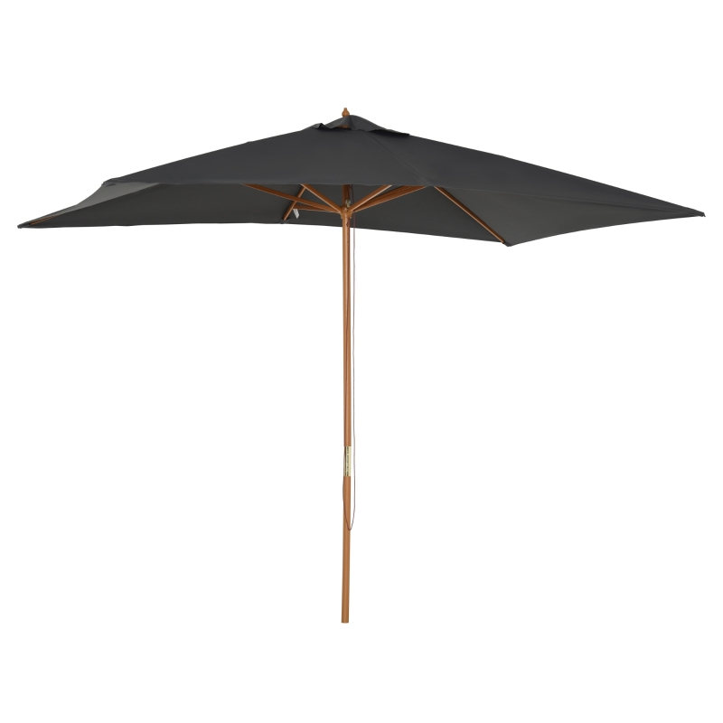 Outsunny 7' x 10' Wooden Patio Umbrella, Rectangle Garden Parasol, Outdoor Sunshade Canopy with Bamboo Ribs for Garden, Dark Grey