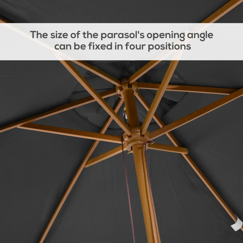 Outsunny 7' x 10' Wooden Patio Umbrella, Rectangle Garden Parasol, Outdoor Sunshade Canopy with Bamboo Ribs for Garden, Dark Grey