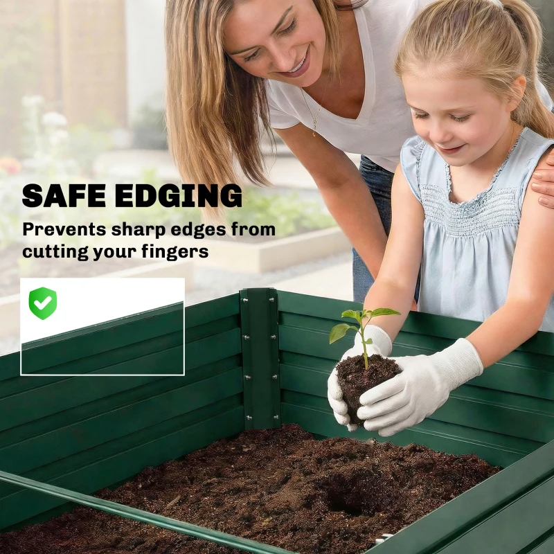 Outsunny Set of 2 Galvanised Raised Garden Bed, 6 x 3 x 2 ft Metal Garden Bed with Safe Edging, Green