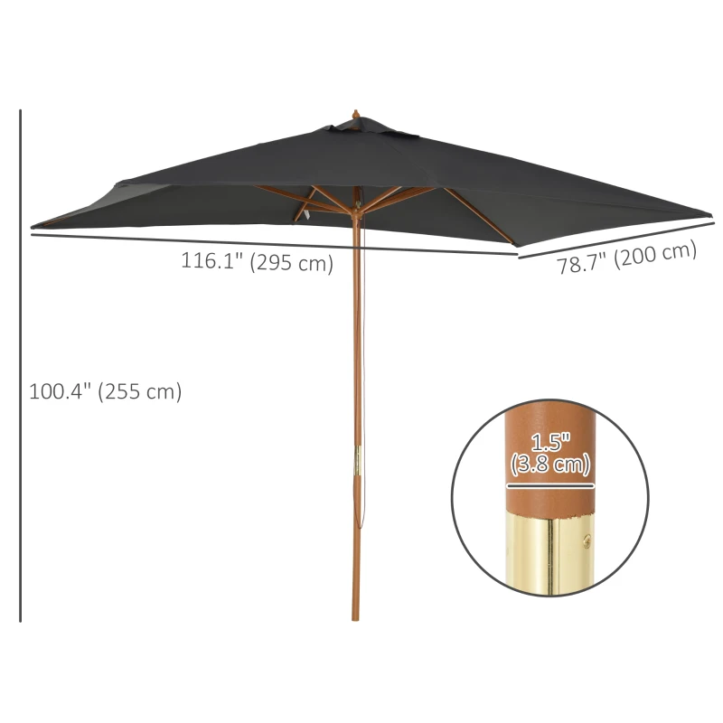 Outsunny 7' x 10' Wooden Patio Umbrella, Rectangle Garden Parasol, Outdoor Sunshade Canopy with Bamboo Ribs for Garden, Dark Grey