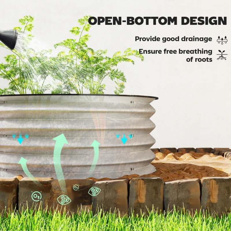 Outsunny Set of 2 Raised Garden Bed, Metal Planter Box with Safety Edging, Easy-to-assemble Stock Tank 2'x2'x1' Silver