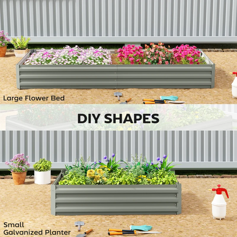 Outsunny 8 x 3 x 1ft Galvanized Raised Garden Bed, Metal Elevated Planter Box for Growing Flowers, Herbs, Succulents, Light Grey