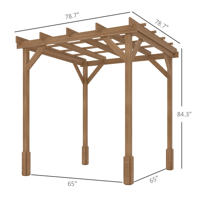 Outsunny 6.6' x 6.6' Wood Pergola, Outdoor Gazebo Grape Trellis with Stable Structure for Climbing Plant Support, Dark Brown