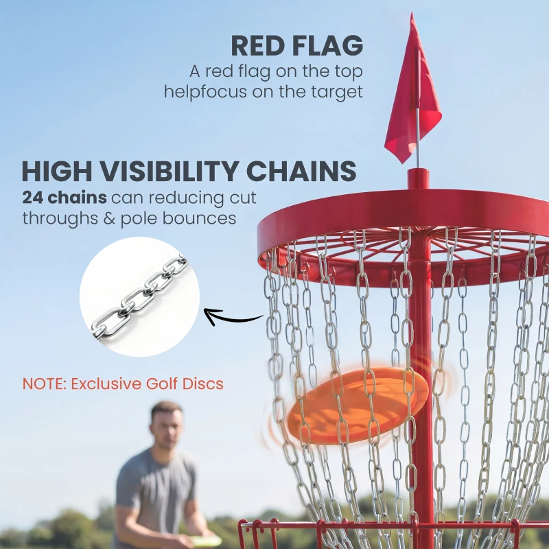 Soozier 24-Chain Portable Practice Basket for Disc Golf Target Stand, Lightweight Basket w/ Carry Bag, Red and Silver