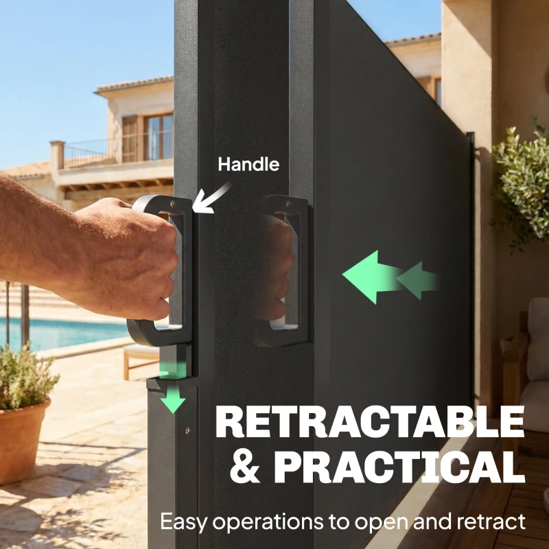 Outsunny Retractable Side Awning, 165" x 73" Outdoor Privacy Screen, Water-Resistant, UV 50+, Dark Grey