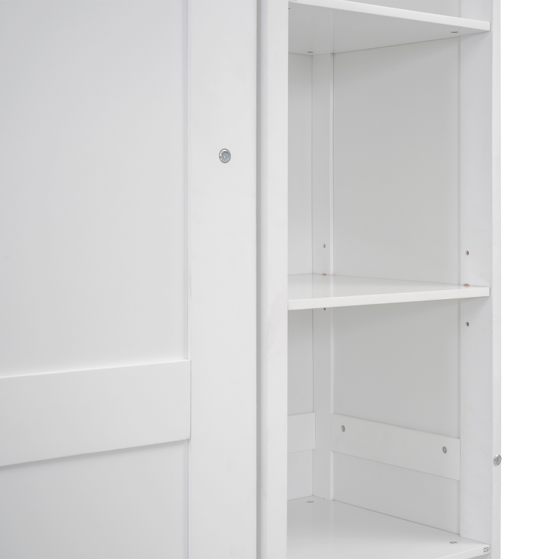 Full Size Murphy Bed with Shelves and LED Lights, Space-Saving Wall Bed with Flexible Slats, 87" L x 81" W x 83.5" H, White