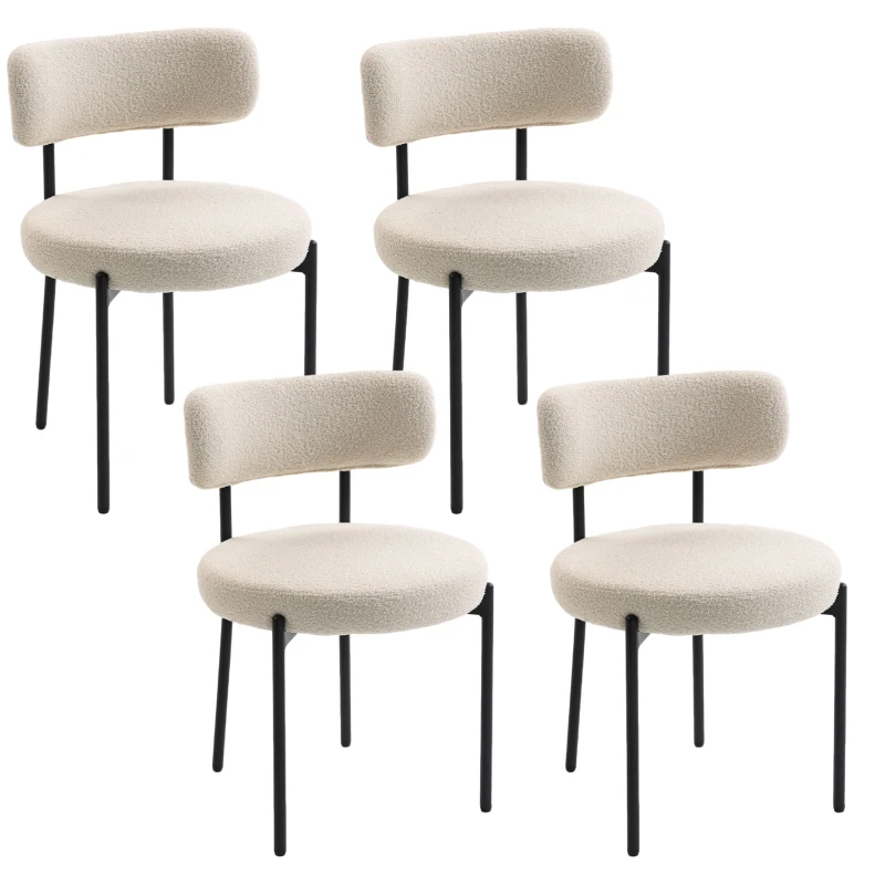 HOMCOM 4 Pieces Kitchen Chairs, Modern Dining Chairs w/ Berber Fleece Upholstery and Steel Legs for Living Room, Beige