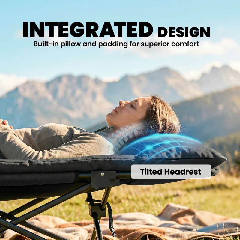 Outsunny Camping Cot for Adults with Padded Cushion, 31.5" Wide Folding Bed with Carry Bag and Non-Slip Feet, Black