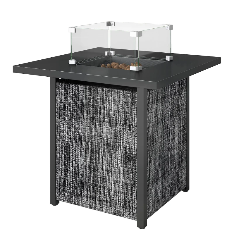 Outsunny Propane Fire Pit Table, 28 Inch Gas Fire Pit with Explosion-Proof Net and Glass Wind Guard, Gas Tank Holder