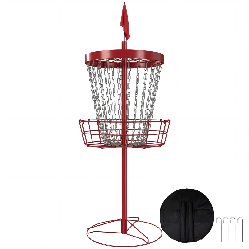 Soozier 24-Chain Portable Practice Basket for Disc Golf Target Stand, Lightweight Basket w/ Carry Bag, Red and Silver
