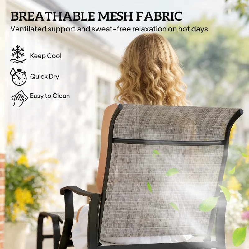 Outsunny Outdoor Glider with Ottoman, Patio Glider Chair Set with High Back, Wide Seat for Porch, Garden, Backyard, Gray