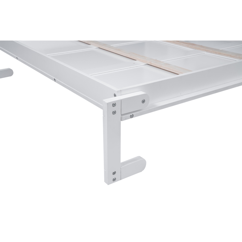 Queen Size Murphy Bed with Shelves and LED Lights, Space-Saving Wall Bed with Flexible Slats, 93.5" L x 84.5" W x 88.5" H, White