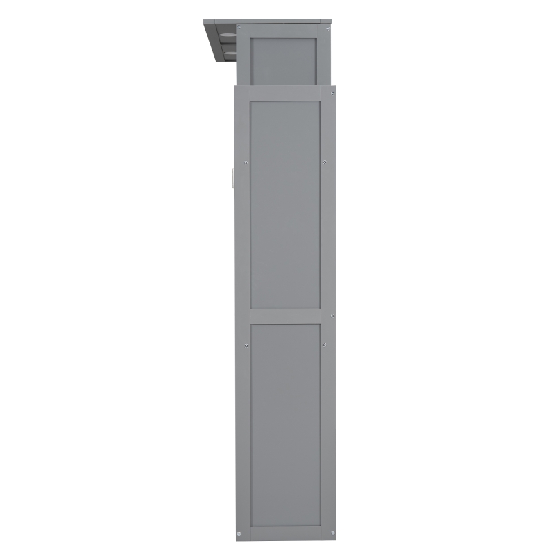 Full Size Murphy Bed with Shelves, LED Lights, Space-Saving Wall Bed with Flexible Slats, Dual Piston Mechanism, 87" L x 81" W x 83.5" H, Grey