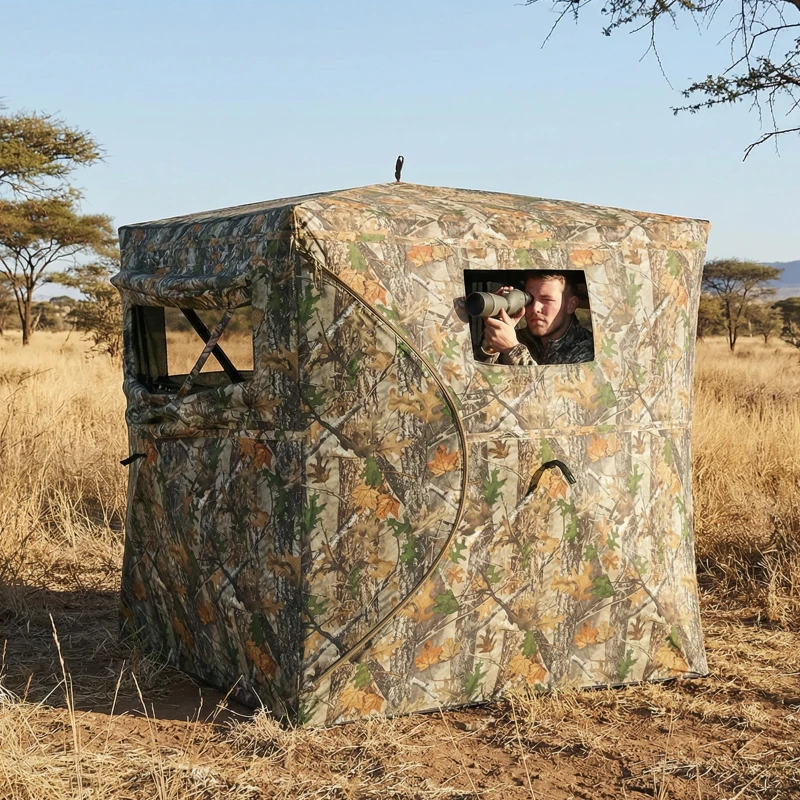 Outsunny Hunting Blind for 2 Person, See Through Pop Up Blind with 270-Degree View, Windows for Deer Hunting, Camouflage