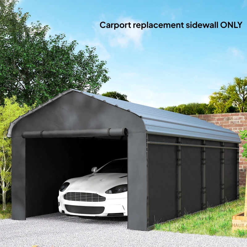 Outsunny Carport Replacement Canopy Cover Sidewalls for 10' x 15' Carport, UPF50+ Waterproof Garage Car Shelter Tarp, Dark Grey