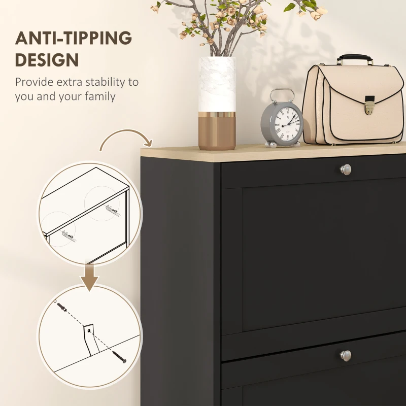 HOMCOM Modern Shoe Storage with 3 Flip Drawers and Adjustable Shelves, Shoe Cabinet Organizer for 12-18 Pairs of Shoes, Black