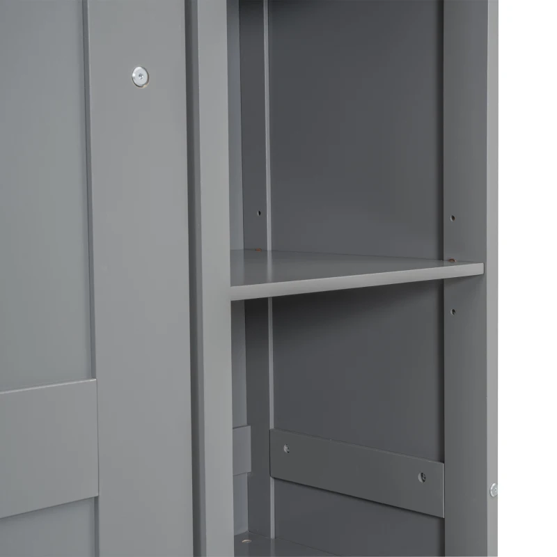 Full Size Murphy Bed with Shelves, LED Lights, Space-Saving Wall Bed with Flexible Slats, Dual Piston Mechanism, 87" L x 81" W x 83.5" H, Grey