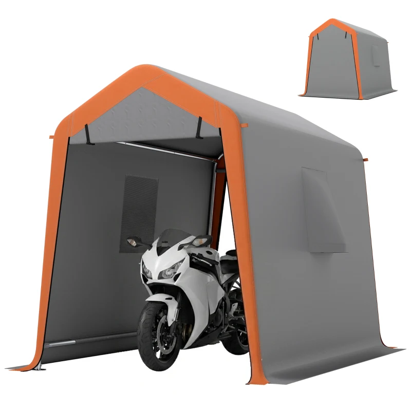 Outsunny 6' x 8' Portable Shed, Outdoor Storage Shed Tent with Doors, Windows, Waterproof Motorcycle Bike Tent, Light Grey