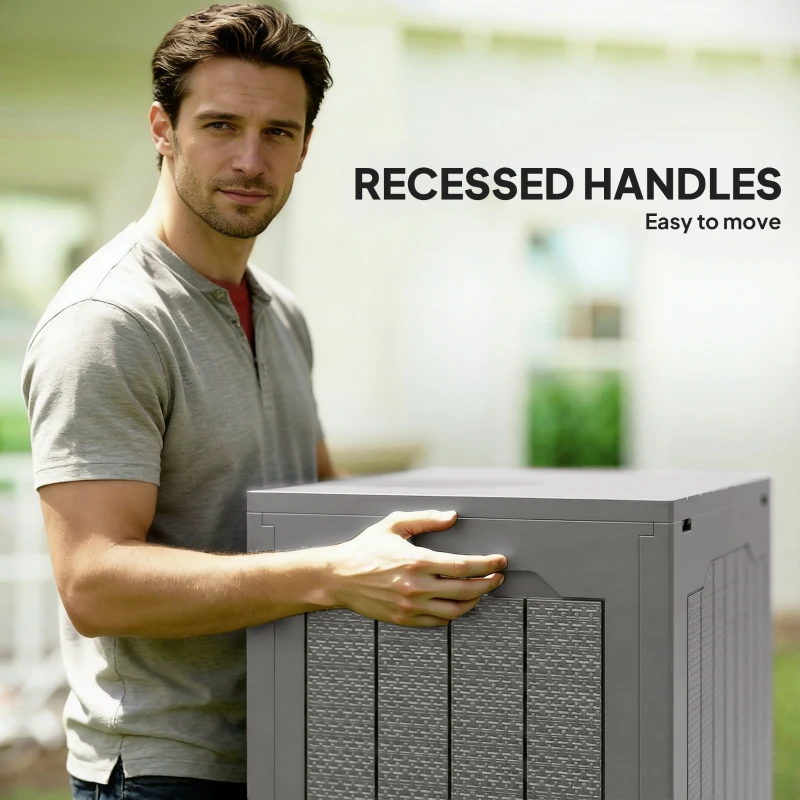 Outsunny 28 Gallon Deck Box, Resin Outdoor Storage Box with Handles, Waterproof and UV Resistant Storage Container