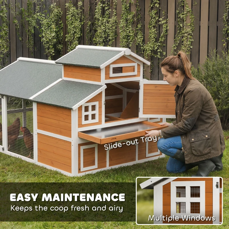 PawHut 79"L Chicken Coop with Run for 6 Chickens, Wooden Chicken House with Nesting Boxes and Pull-Out Tray